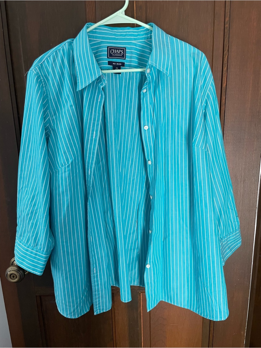 Chaps Teal Blue Pinstripe Casual Button-Down Shirt